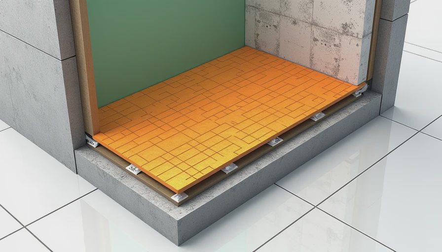 Cross-section view showing proper installation layers of Schluter Kerdi waterproofing system