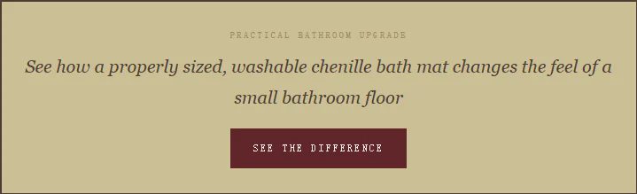 Washable chenille bath mat banner for small bathroom floor upgrade.