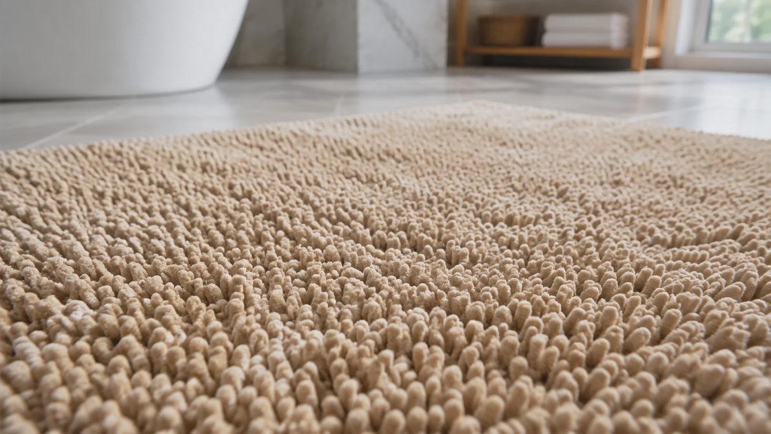 close detail of absorbent chenille bath mat pile