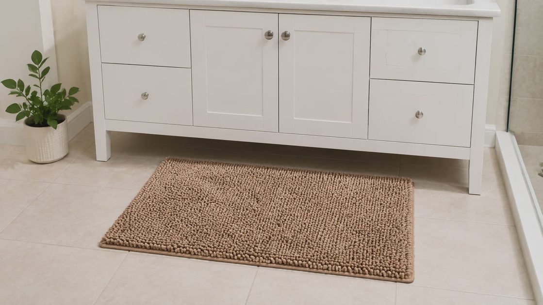non slip bathroom rug placed by vanity for daily use